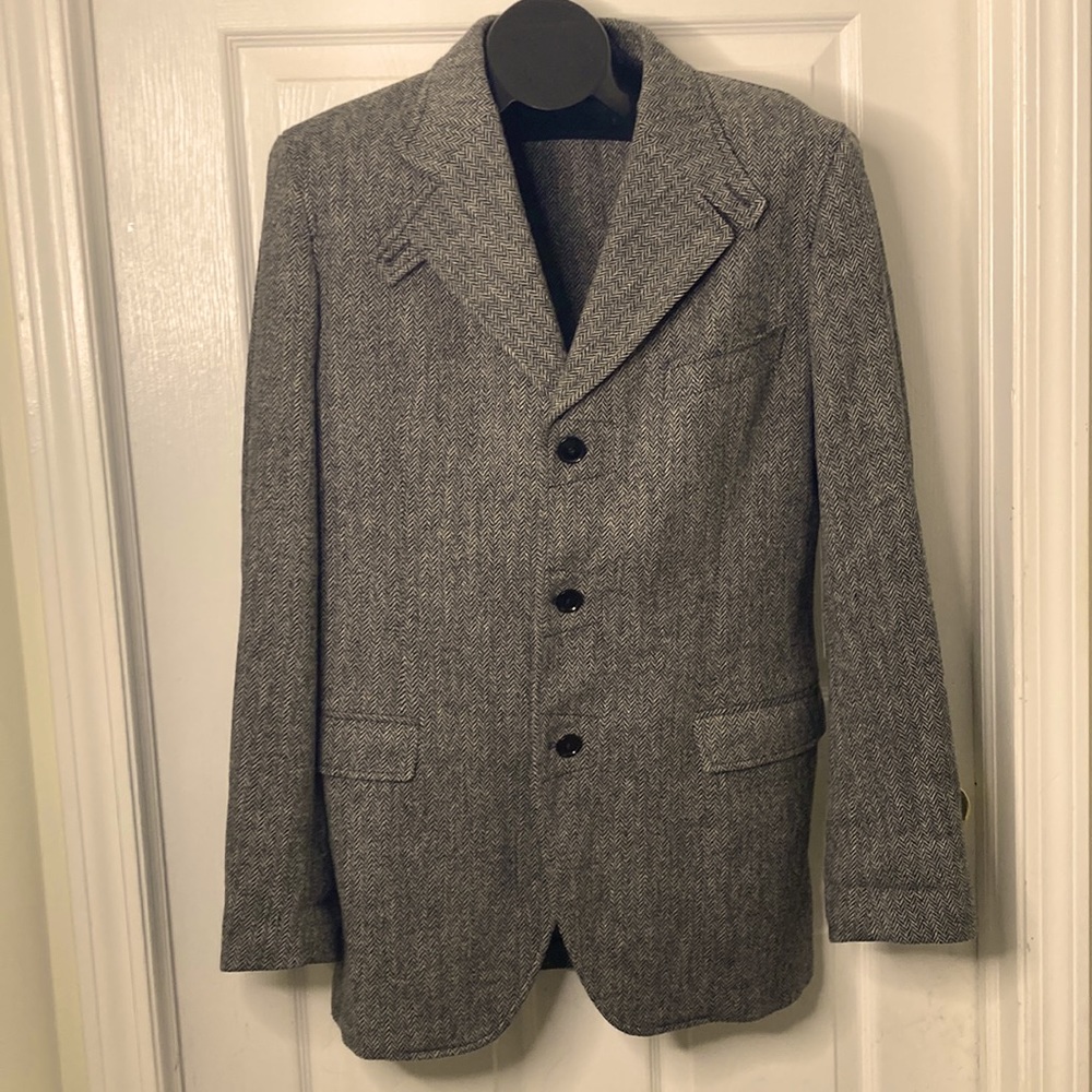 Dolce and Gabbana Herringbone Tweed Unlined Overcoat Size 54 Single Breasted